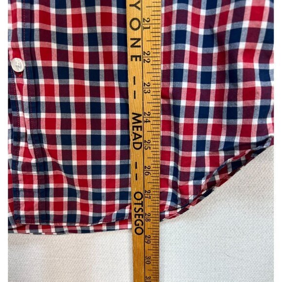 J. Crew Button Down Shirt Mens M Red Navy Plaid Long-Sleeve Classic Casual - Picture 9 of 13